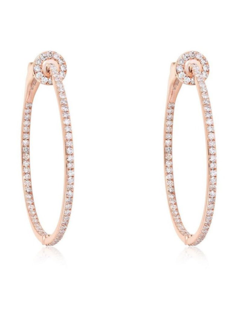 Circle Top Detail 14k(Or 18k Upon Request)Yellow Gold Diamond Oval Hoop Earrings